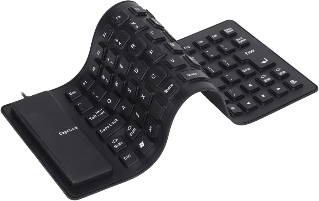 PUNJAN Foldable Silicone Keyboard, USB Waterproof Travel Gaming Wired Keypad, Rollup Wired Folding Keyboard Compatible with Windows, PC, Laptop, Mac Notebook Full Size (Black) (Flexible)