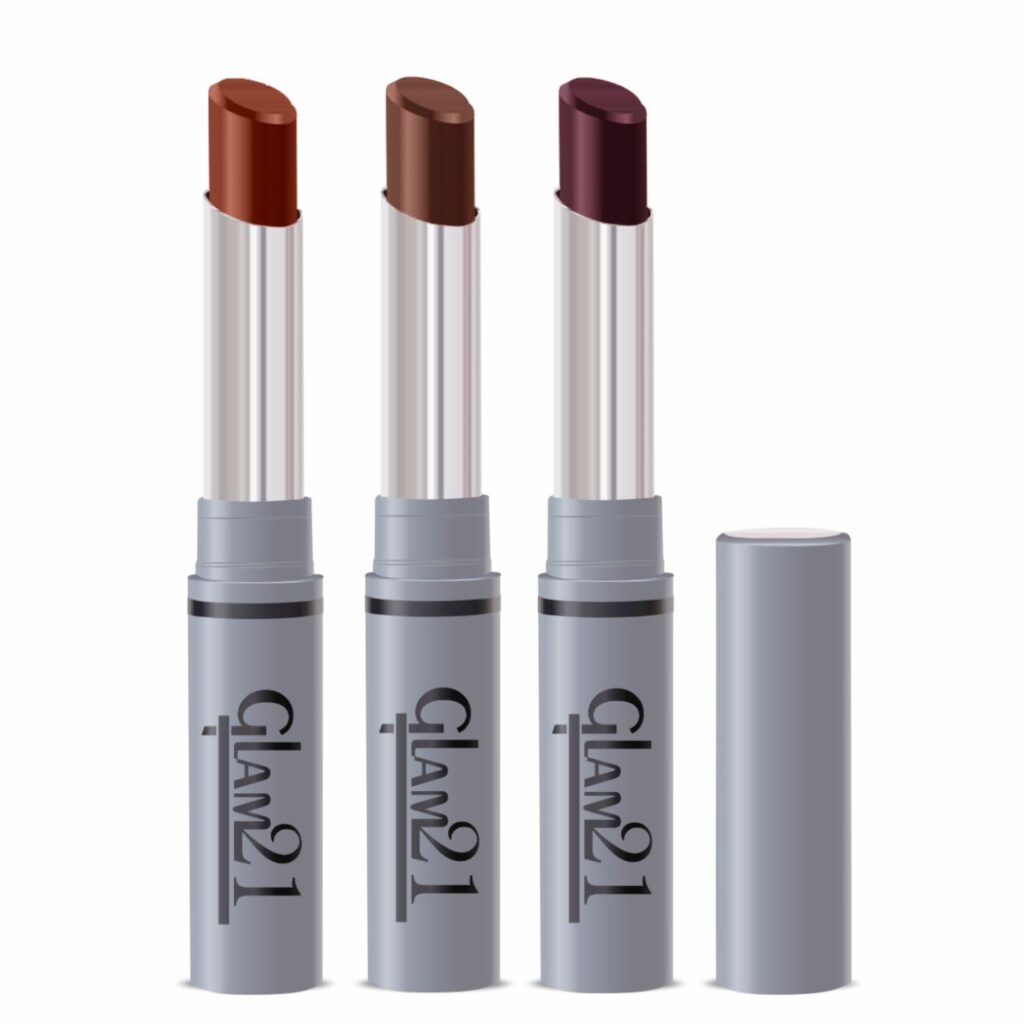Glam21 Coffee & Browns Office Wear Lipstick Set | Pack of 3 | Long-Lasting & Non-Transfer | Creamy Matte Formula | Smudge-Free | HD Color | Shades: Filter Coffee, Brownie & Rustic Red | 2gm Each