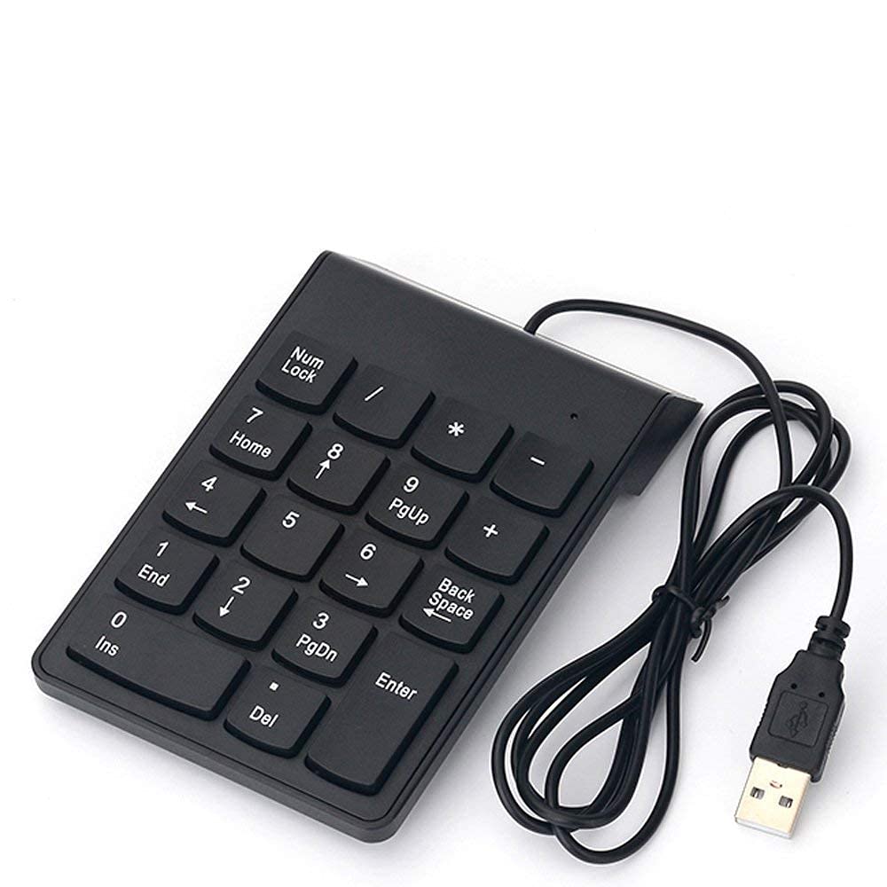 USB Wired Numeric 18 Keys Keypad Slim Mini Number Pad Keyboard for Laptop PC Notebook Desktop - Black (Black, Wired)
