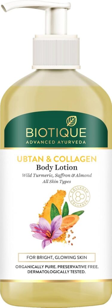 Biotique Ubtan & Collagen Light Gel Oil-Free Body Lotion for Smooth, Healthy & Glowing Skin with goodness of Turmeric & Saffron|For Men & Women -300ml