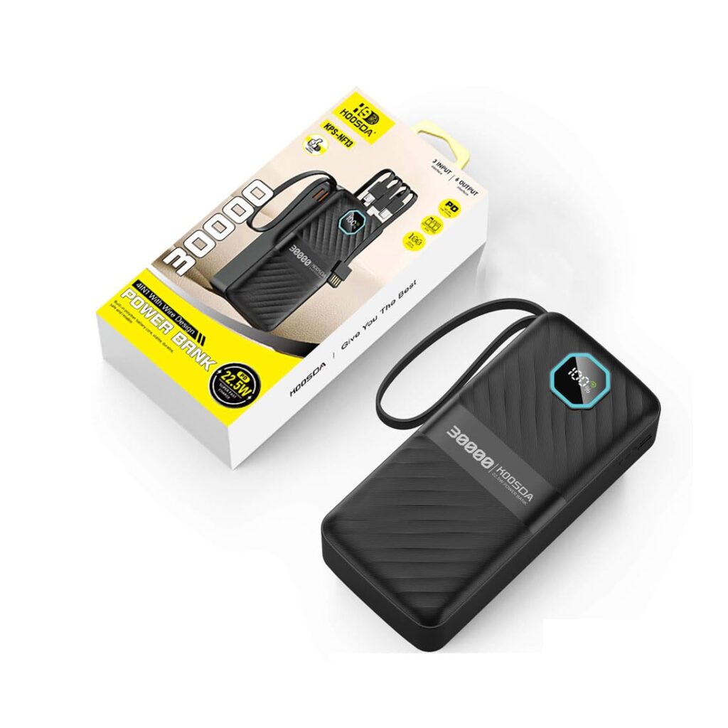 GIFTMAX Portable Power Bank 3000mAh – 4-in-1 Wired Charger with Integrated Cables for Type-C, Micro USB, iPhone – Lightweight & Travel-Friendly