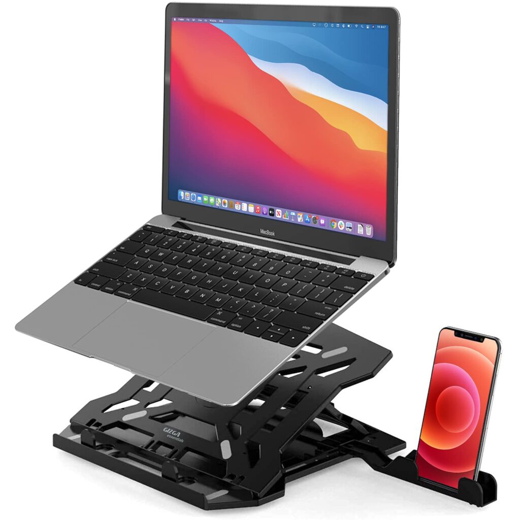 GIZGA Essentials Laptop Stand Riser for 12 to 15.6 Inch Laptop, MacBook, Tablet| Ergonomic Height/Angle Adjustable Stand with Phone Holder, Heat Dissipation, Anti-Slip Base, Portable Lightweight ABS