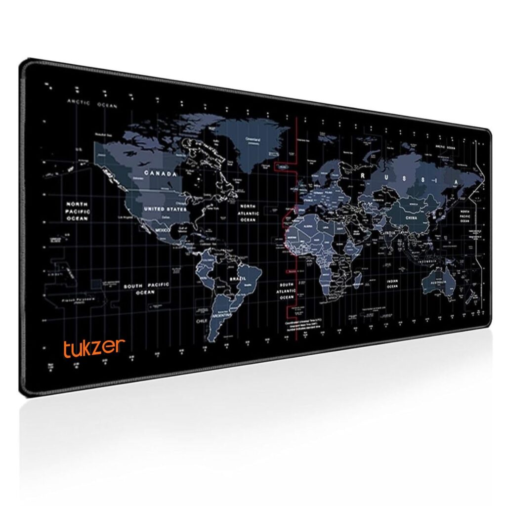 Tukzer World Map Extended Gaming Mouse Pad, High Speed Mouse Tracking & Control, Stitched Embroidery Edges, Non-Slip Rubber Base for Computer Laptop Keyboard