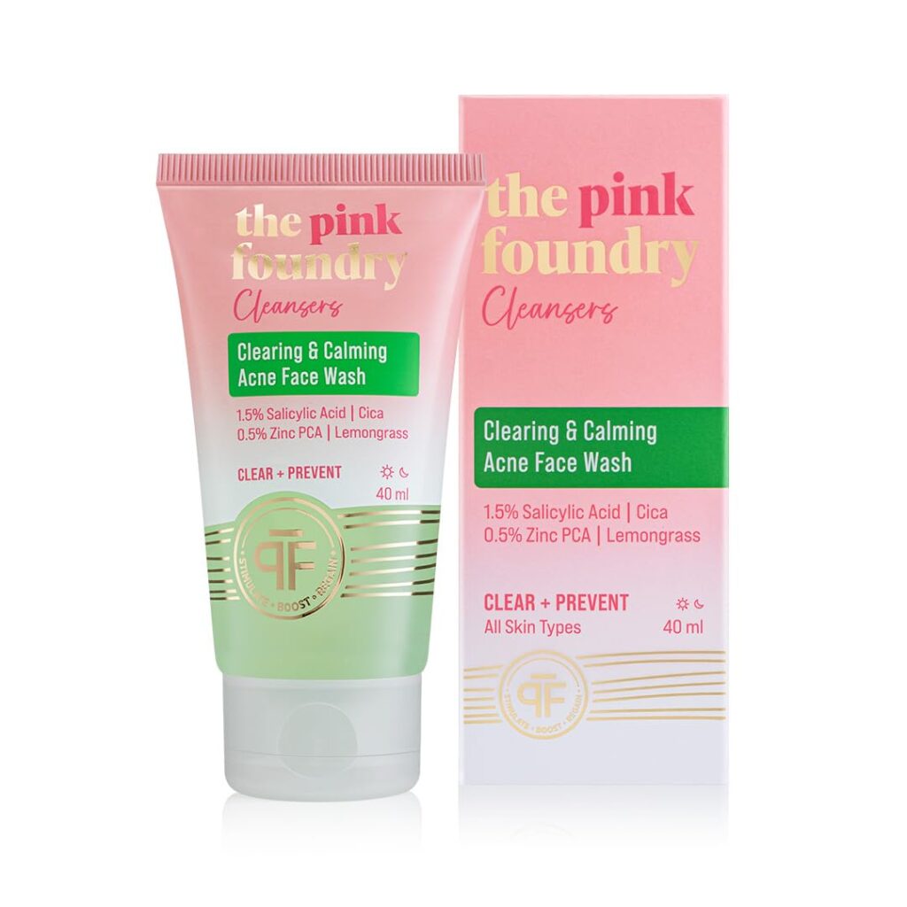 The Pink Foundry Acne Face Wash Travel Size with 1.5% Salicylic Acid, Zinc PCA, Cica & Lemongrass | Treats & Prevents Acne Breakout | Oil Control Face Wash | 40ml