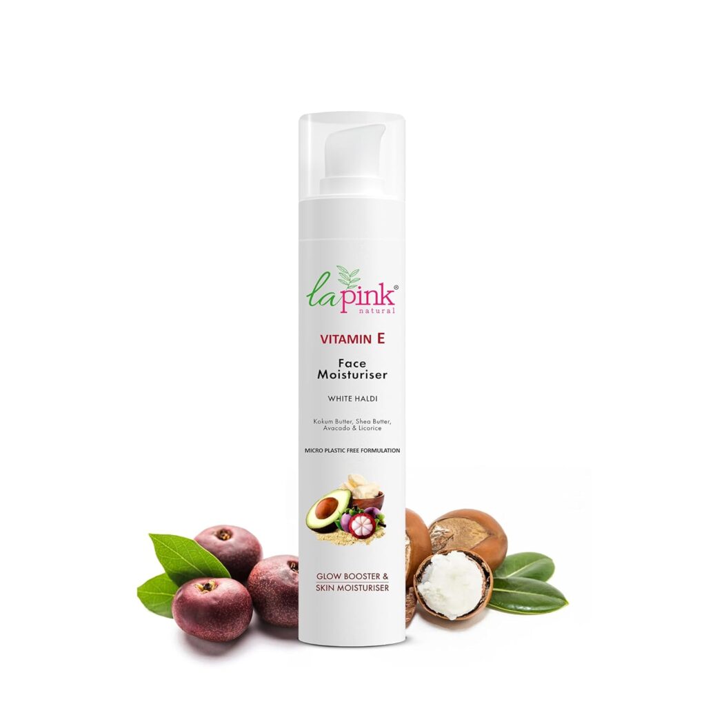 La Pink Vitamin E Moisturiser for Glowing & Hydrated Skin | Oil-free Moisturizer, Spreads Easily, Non-Sticky & Absorbs Instantly | Suitable for All Skin Types | 100% Microplastic Free Formula (50g)