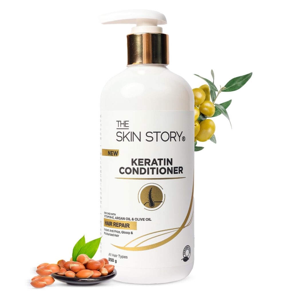 The Skin Story Keratin Smooth Hair Conditioner for Normal Hair | Split End & Damage Control | Long-Lasting Shine for Dry, Frizzy Hair | Sulphate & Paraben Free | Enriched with Vitamin E, Argan Oil & Olive Oil | 250g