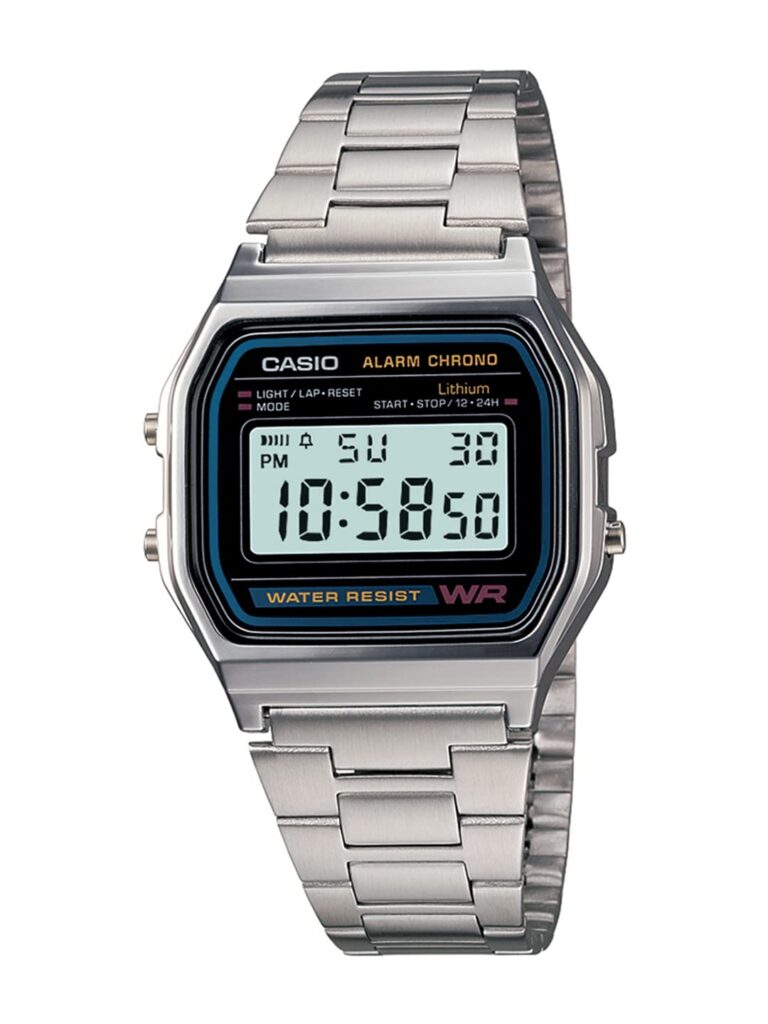 Casio Vintage A-158WA-1Q Digital Grey Dial Unisex Watch Silver Metal Strap (D011)