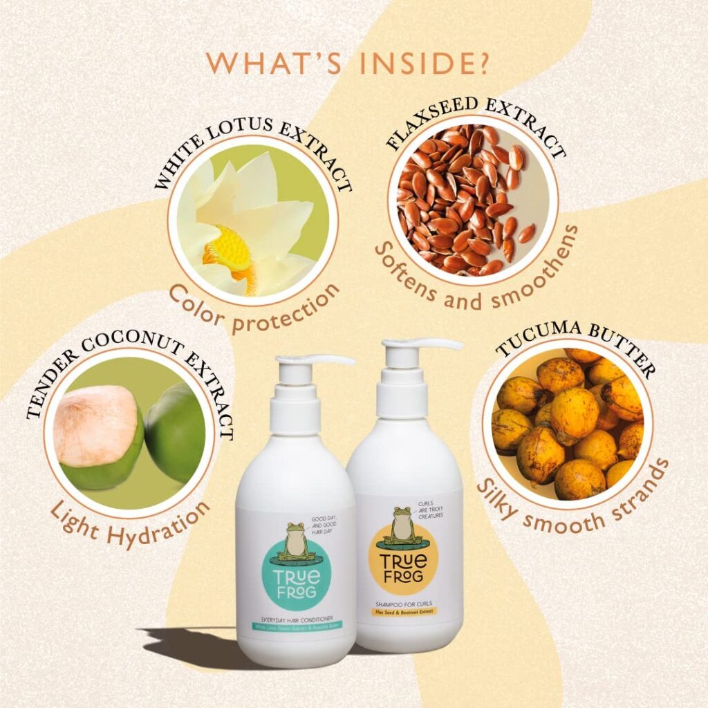 TRue FRoG Shampoo for Curls and Everyday Hair Conditioner for Curly, Dry and Frizzy Hair, Sulphate and Paraben Free, CG Friendly, (Combo Pack of 2) 500 Ml