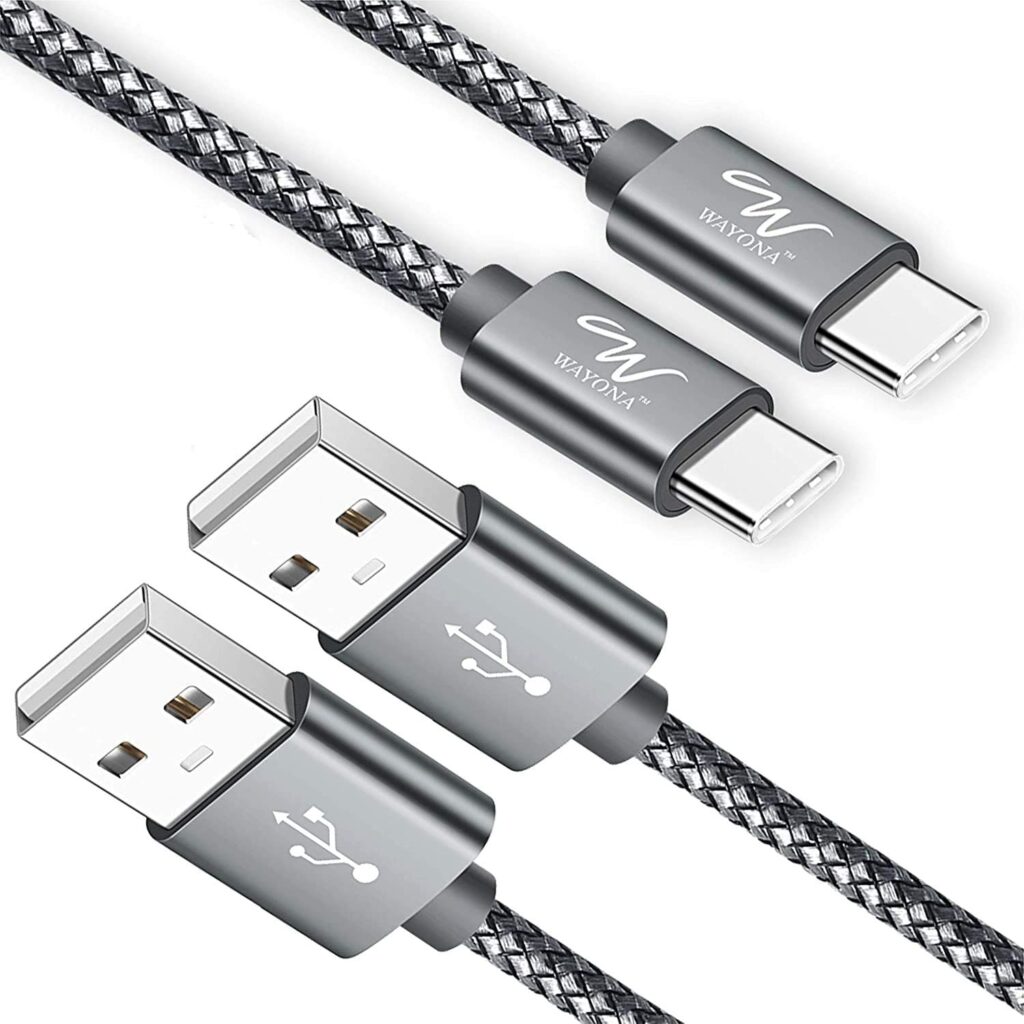 Wayona USB Type C (2 Pack) Nylon Braided 65W/3A Fast Charging Data Sync Cable Compatible for Samsung Galaxy S24, S23, S22, S21, iPhone 15 Series, Nothing Phone (2) (1) (3FT+6FT Pack of 2, Grey)
