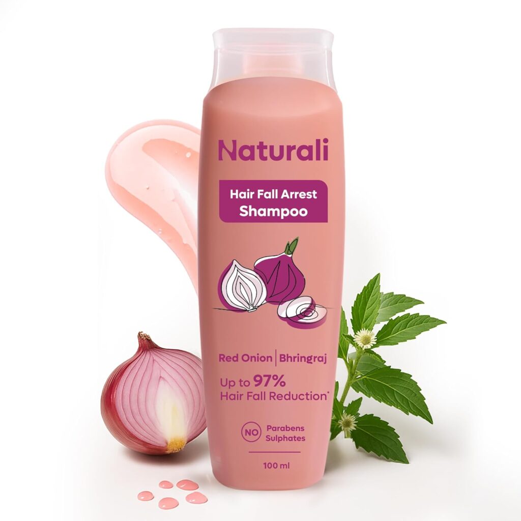 Naturali Hairfall Arrest Shampoo with Red Onion & Bhringraj | Sulphate & Paraben-Free Shampoo | Controls Hairfall & Prevents Breakage | Strengthen Hair | 100 ml