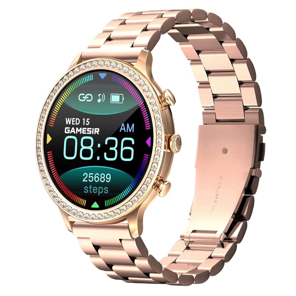 GameSir Genquira Elegant Smartwatch for Women with Call Function, AMOLED Touchscreen, 24/7 Wellness Monitoring, Voice Assistant, Long Battery Life, IP68 Water Resistant Android Support(Rose Gold)