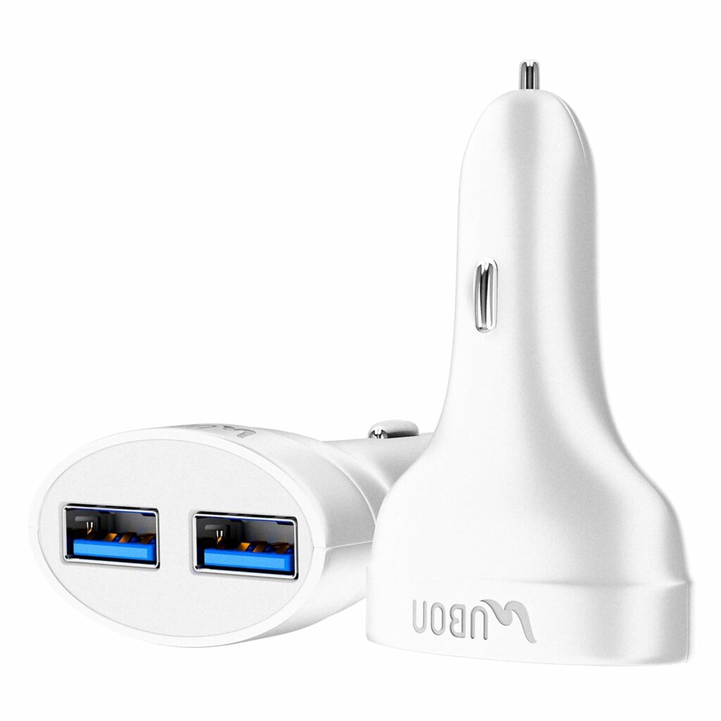 Ubon CH85 20W Dual USB Car Charger with Micro USB Cable | Fast Charging Car Adapter | Overheat & Overvoltage Protection | Compact & Durable Design | Compatible with All Smartphones & Devices (White)