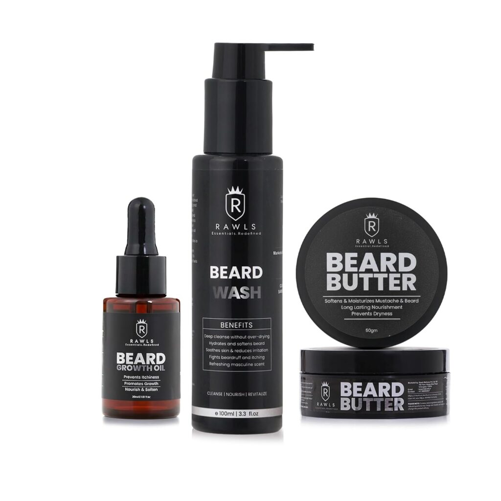 RAWLS Complete Beard Care Trio | Beard Wash (100ml), Beard Butter (50g) & Beard Growth Oil (30ml) | Hydrating Tea Tree, Softening Shea Butter & Hair Strengthening Formula for a Thicker, Healthier Beard