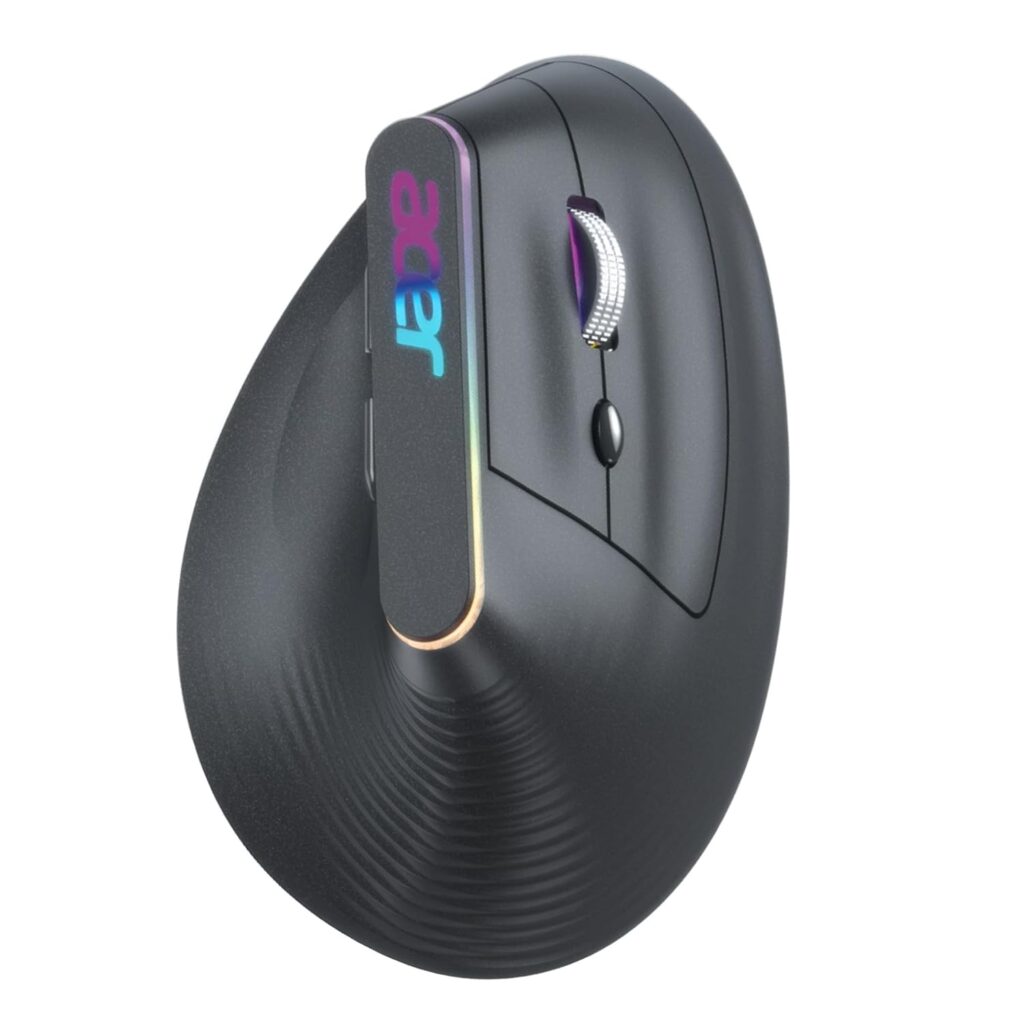 Acer Ergo Vertical Wireless Mouse | Silent 6D Buttons & Scroll Wheel | 4 DPI Setting 1200-3200 | 2.4GHz + Bluetooth Dual Mode | Rechargeable 500mAh Battery | ABS I RGB Glow | Ergonomic Design I Grey