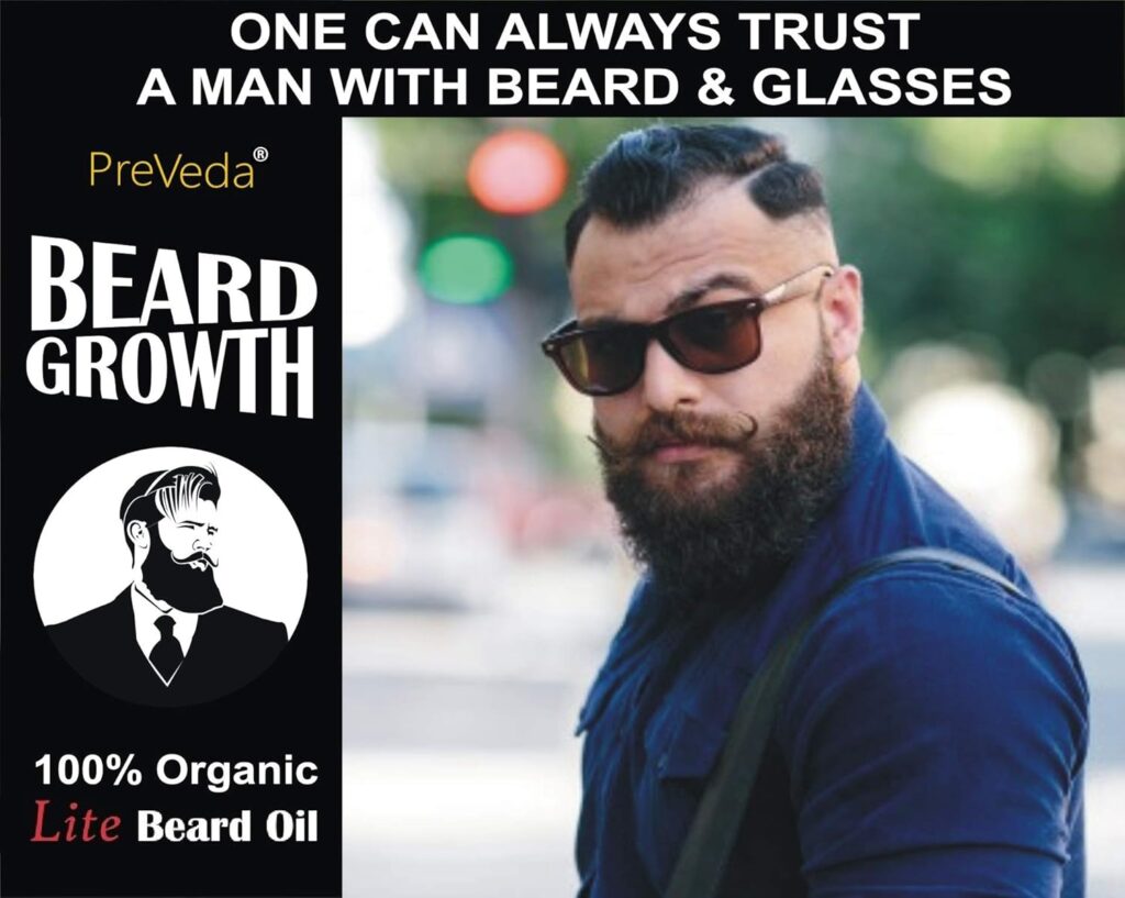PreVeda® Best Beard Growth LITE Hair Oil with Coconut & Sesame oil Herbal, Natural, Organic Oil For Beard & Mustache, Pure Organic Oil | Khadi Product 100 ml