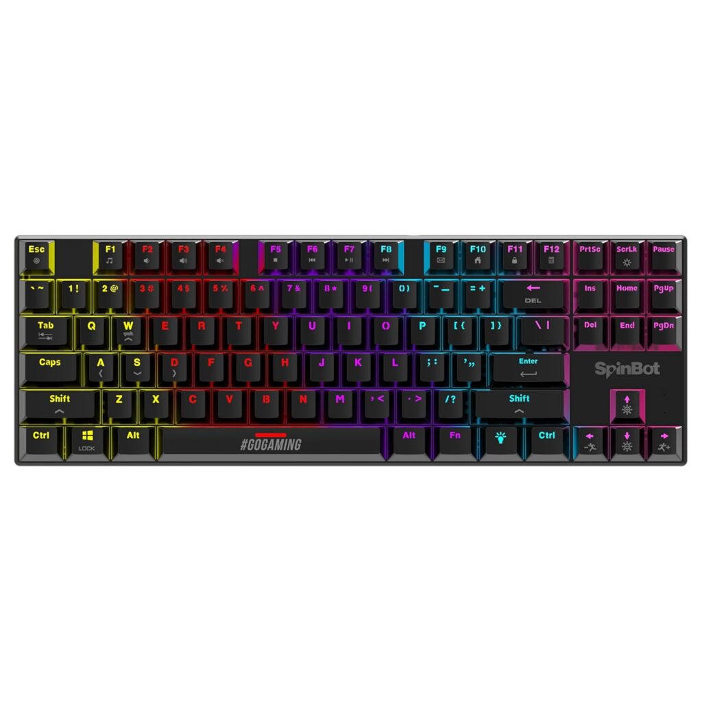 SpinBot Rage MK87 Mechanical Gaming Keyboard - Tactile Blue Switches | Compact 87-Key TKL Design | Vibrant Multicolor RGB Lighting | 26-Key Anti-Ghosting | Durable ABS Build | Plug & Play USB