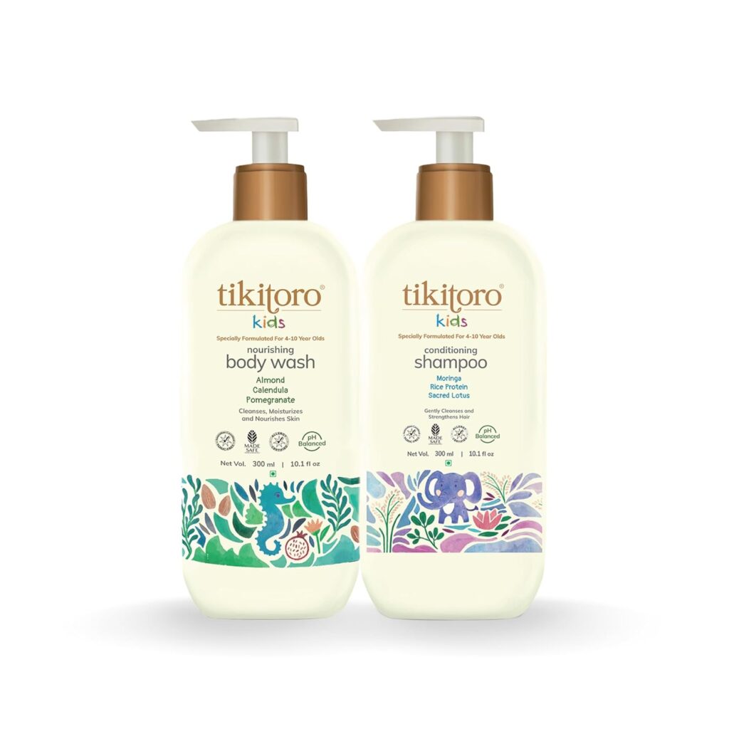 Tikitoro Kids Daily Essentials Combo,100% Vegan Nourishing Body Wash & Conditioning Shampoo, No Parabens & Sulphates (Age: 4+ Years) (300 ml x 2)