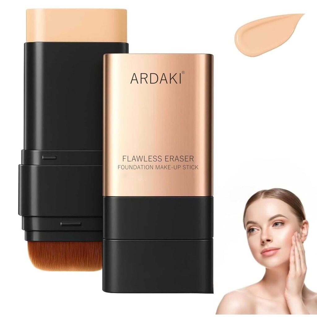 Foundation for Women 2 in 1 Foundation Stick with Built in Brush, Cream Foundation for Women, Makeup Long Lasting Foundations Concealers, Blendable & Lightweight Face Makeup (Natural, 1 PCS)