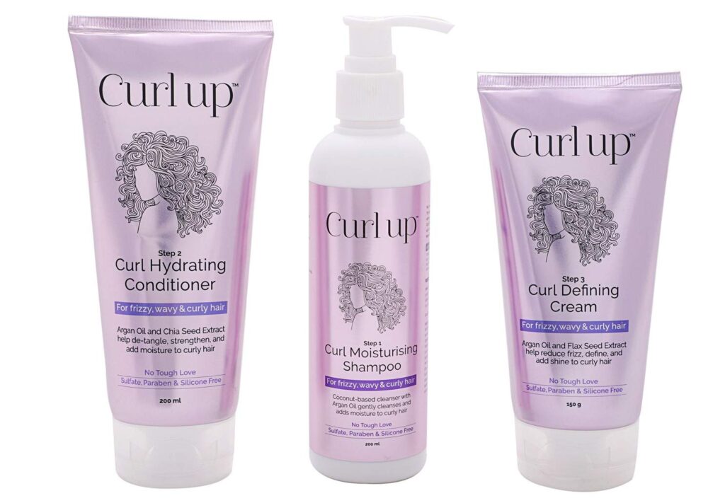 Curl Up Curl Care Bundle with Curly Hair Shampoo, Conditioner and Leave in Curl Defining Cream - For Dry Frizzy, Wavy & Curly Hair - Sulphate Paraben & Silicone Free- Combo of 3