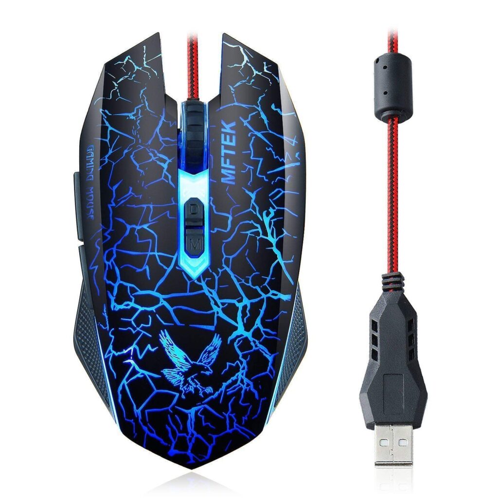MFTEK Tag 8 2000 dpi LED Backlit Wired Gaming Mouse with Unbreakable ABS Body (Black)