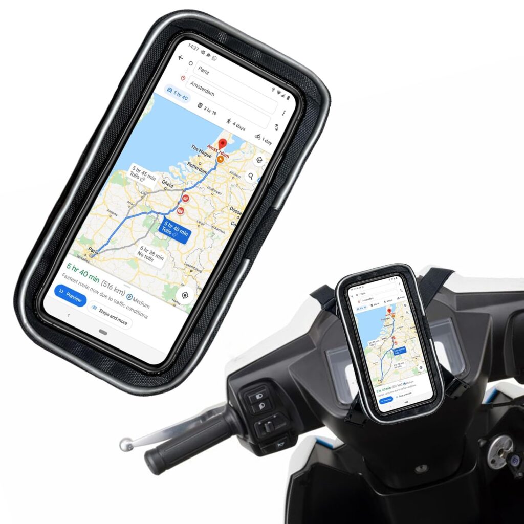 Pivalo 7 Inch Mobile Phone Holder Water Resistant Bike Scooty Motorcycle Pouch Anti Shake Stable Mount with Firm Grip Secure Hold for Maps & GPS Navigation (Pack of 1)