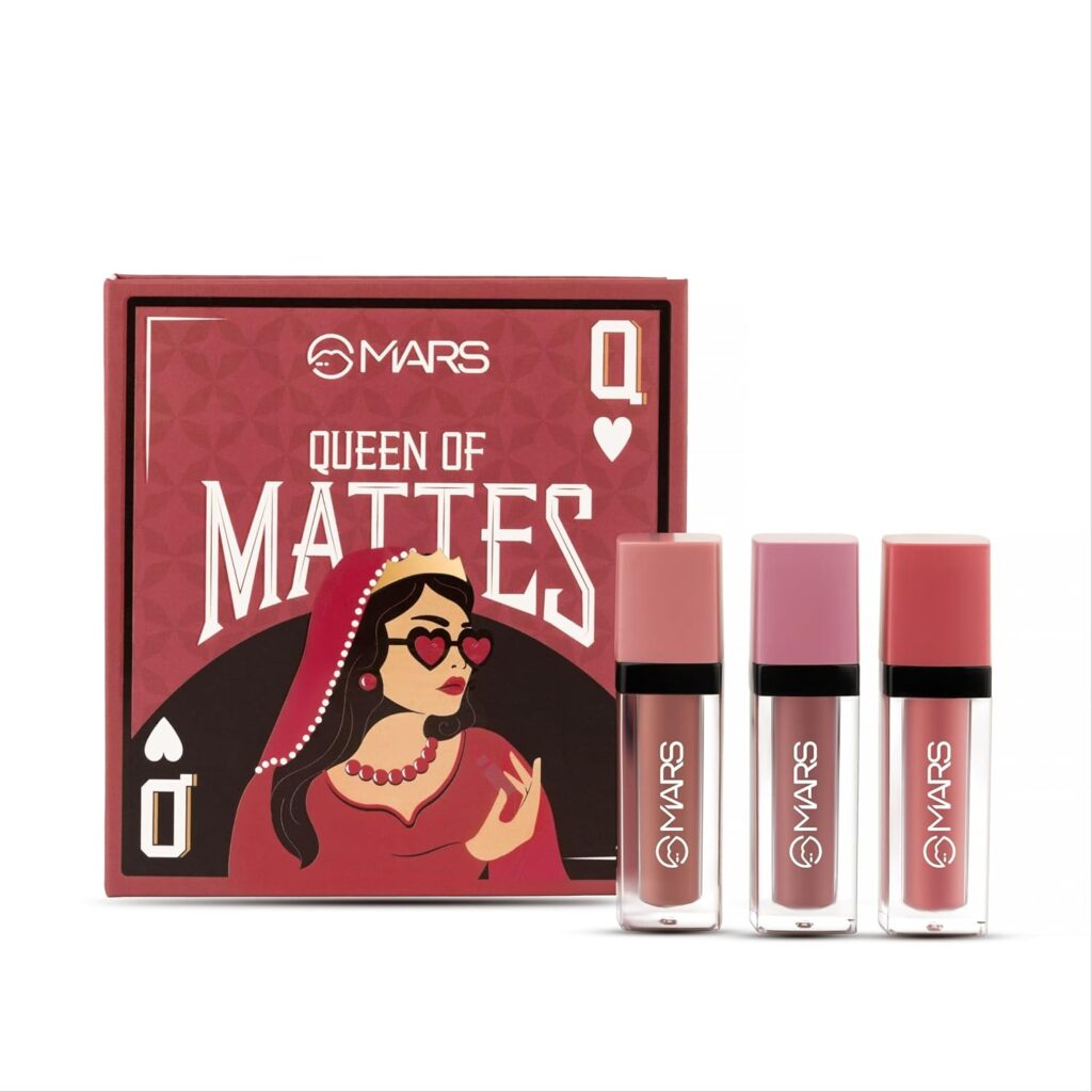 MARS Queen of Mattes Liquid Lipsticks Box Set of 3 (13.5 ml) (PEACHES & NUDES) | Smudgeproof & Transferproof | Intense Pigmentation Long-Lasting Wear | Customizable Colors | Matte Finish