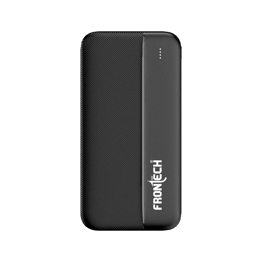 FRONTECH Power Bank 10000mAh, 10W Fast Charging, Dual USB (Output), Mini USB &Type C (Input/Output), Lithium Polymer Battery, Compact Pocket Size Design with LED Indicators, Black