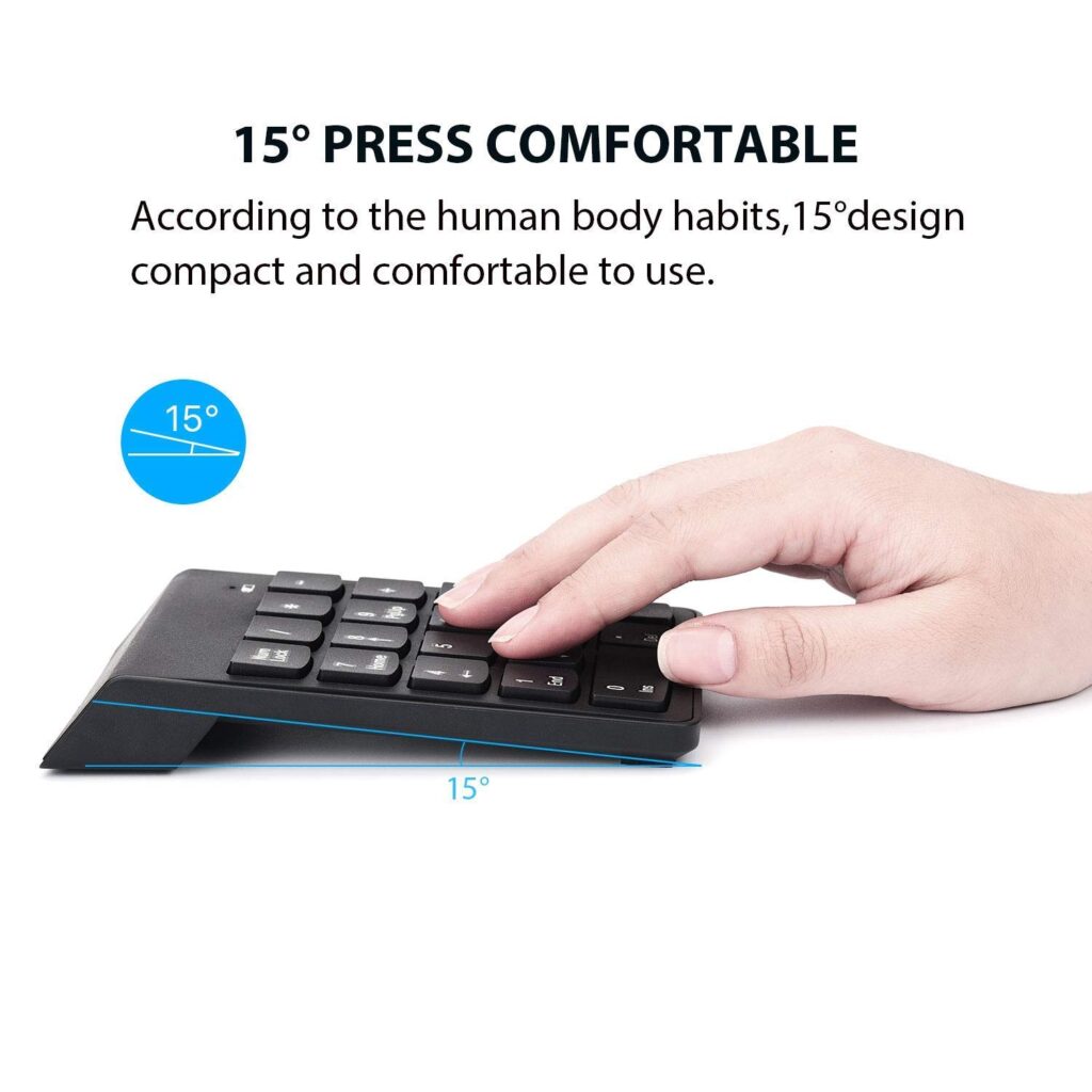 Wireless Numeric Keypad, 2.4Ghz 18 Keys USB Silent Number Pad, Portable Keyboard for Laptop, Desktop, PC, Computer, Tablet