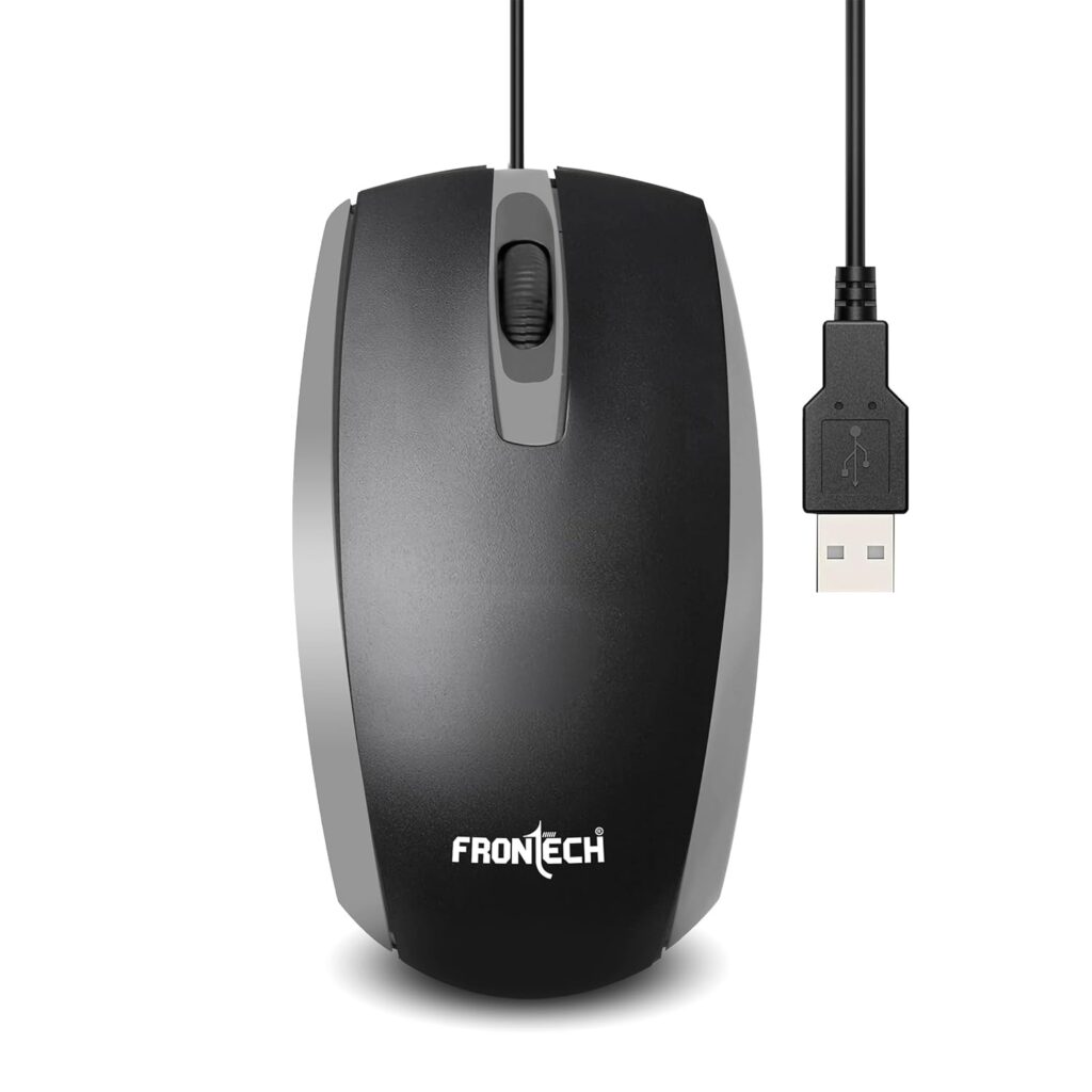 FRONTECH MS-0046 Optical Mouse | High| Resolution 1000 DPI | USB Interface | Plug and Play | Compact and Ergonomic Design, Grey