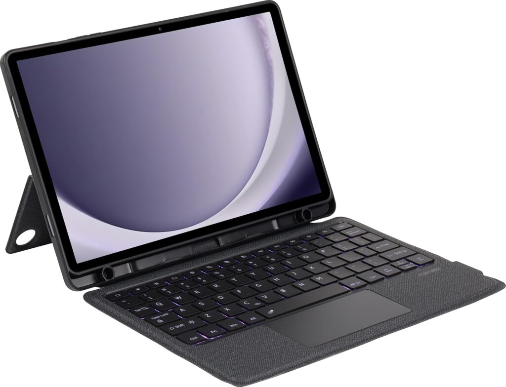 Kickstand Combo Keyboard case for Samsung Galaxy Tab A9 Plus / A9+ (11 Inch) with 7-Colors Backlit, Multi-Touch Trackpad, Dual Orientation,Magnetic Detachable Bluetooth Keyboard Cover, Pen Holder