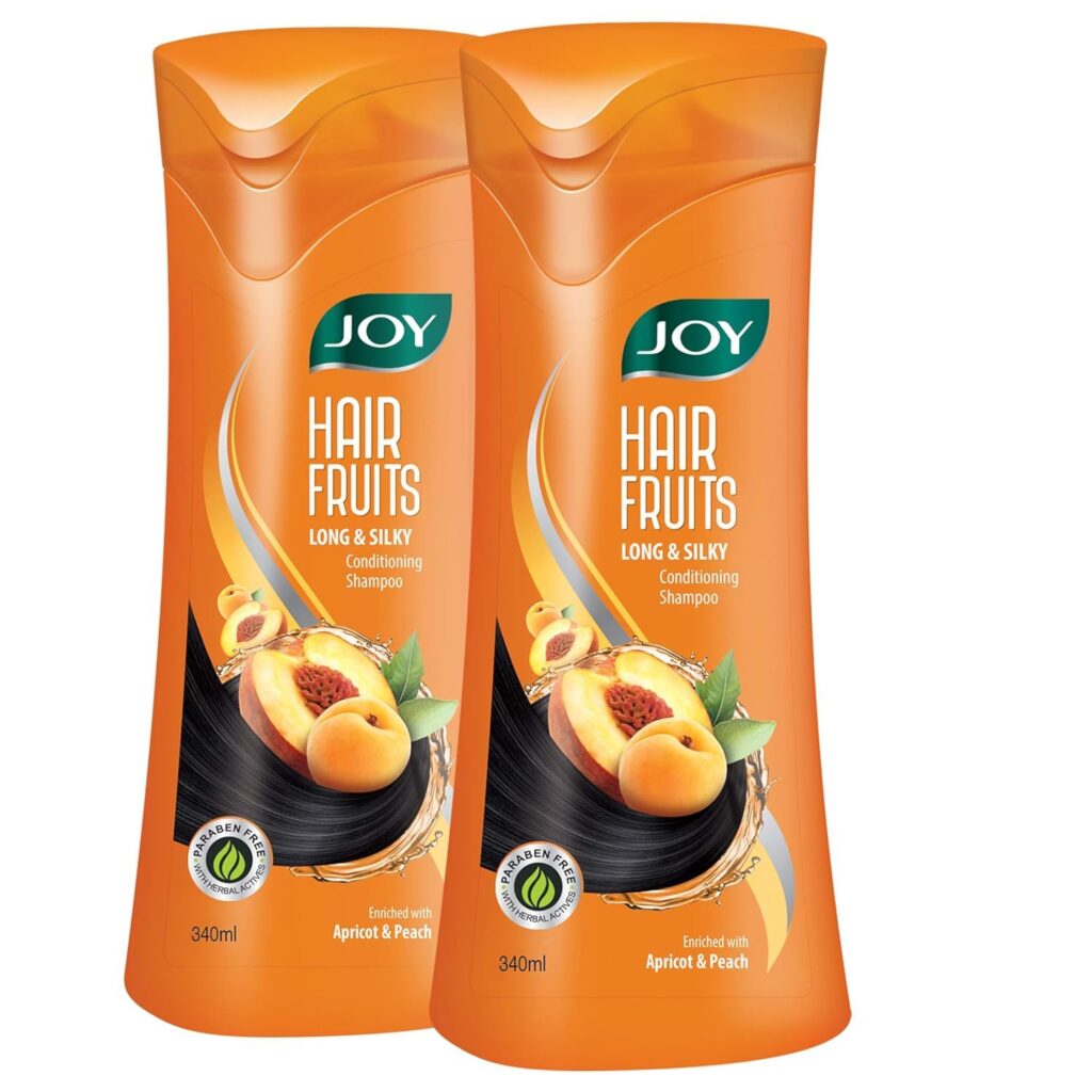 Joy Apricot & Peach Conditioning Shampoo for Growing Long & Silky Hair (340ml x 2)| Boosts Hair Growth, Makes Hair Soft & Silky | Free from Harsh Chemicals & Paraben