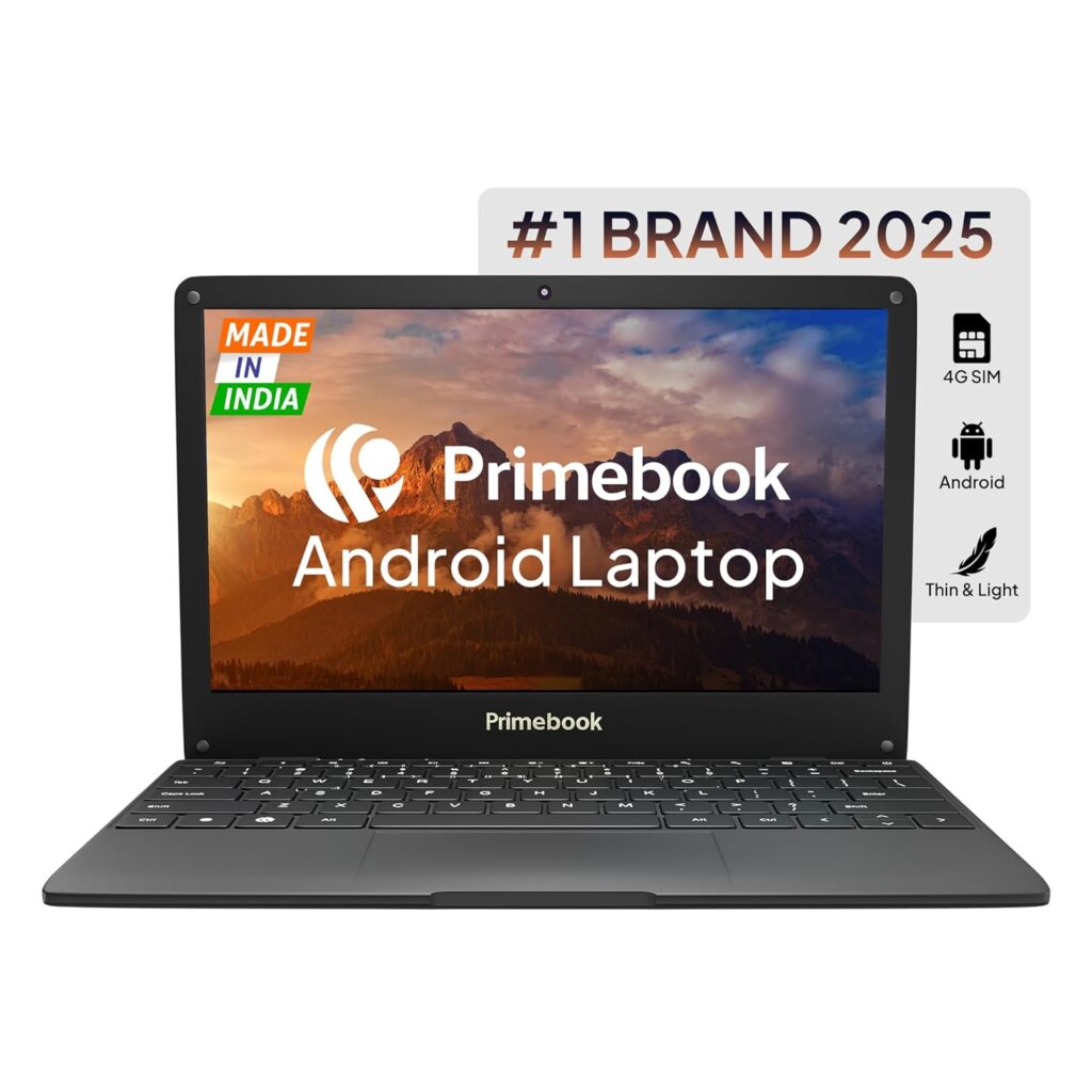 Primebook 4G, 2024(New, WiFi+4G) Android Based MediaTek MT8788 - (PrimeOS) 4G SIM Slot, Thin and Light Laptop (11.6 Inch, 1.065 Kg, Type C, USB, HDMI, MicroSD) (4GB/64GB eMMC Storage, Black)