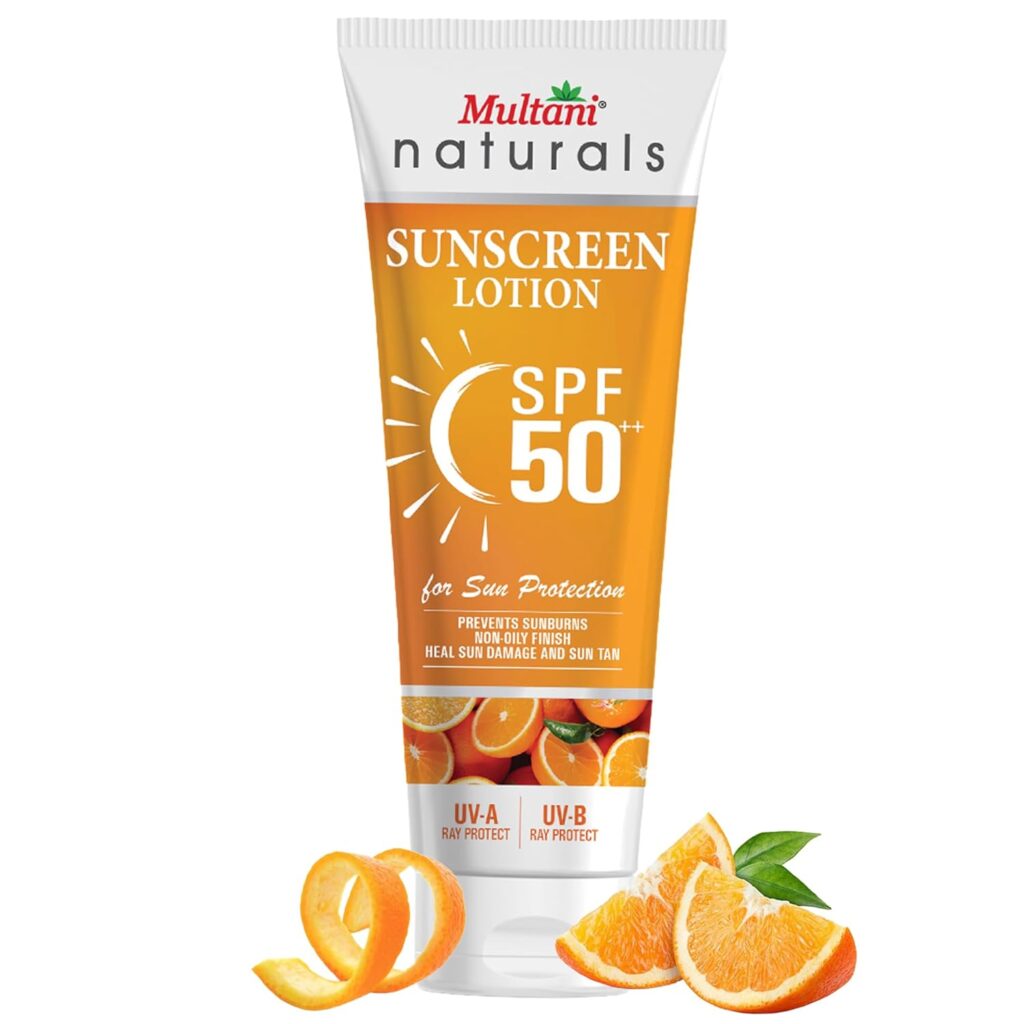 Multani Naturals Sunscreen Lotion SPF 50++ | Broad Spectrum UVA/UVB | Blue Light Protect | No White Cast | Water Resistant, Ultra Light & Non Sticky | For Oily, Dry & Sensitive Skin | For Women & Men | Free From Paraben, Mineral Oil & Sulphate |100ml