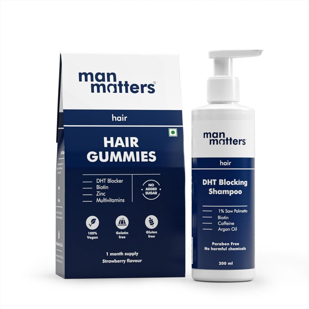 Man Matters Anti Hair Fall Kit | Biotin Gummies (30N) & DHT Blocking Shampoo (200ml) | Strengthens Roots, Reduces Breakage & Hairfall | DHT Blockers with Biotin, Caffeine & Zinc | For Stage 1 Hair Loss