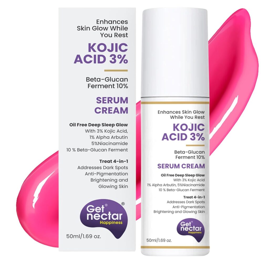 Glow Serum Cream with 3% Kojic Acid 5% Niacinamide 1% Alpha Arbutin & 25% Beta-Glucan for Dark Spots, Anti-Pigmentation, Brightening, Glowing Skin 50ml