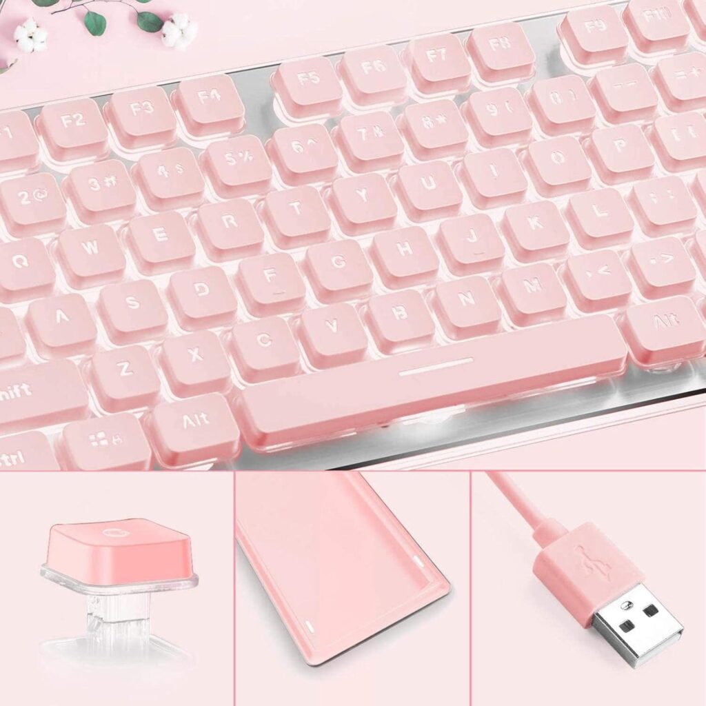 Membrane Gaming Keyboard All-Metal Panel Keyboard Pink White Light