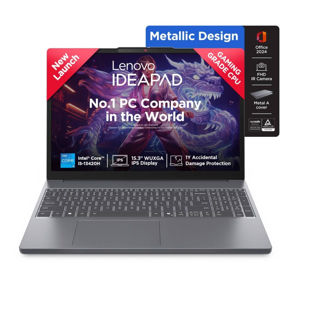 Lenovo IdeaPad Slim 3 13th Gen Intel Core i5-13420H 15.3"(38.8cm) WUXGA IPS Laptop(16GB RAM/512GB SSD/Win 11/Office Home 2024/Backlit/1Yr ADP Free/Top Metal Cover & IR Camera/Grey/1.6Kg), 83K100CGIN