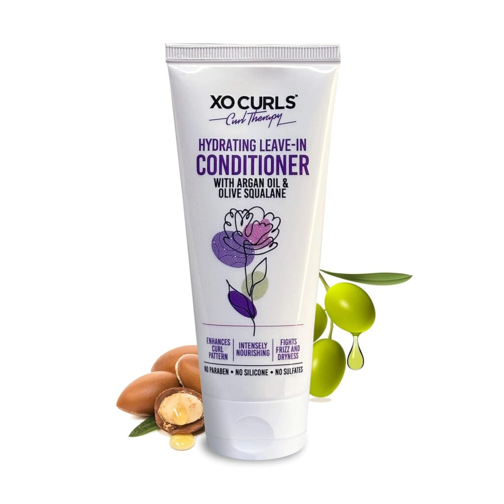 XO Curls Hydrating Leave-In Conditioner With Argan Oil And Olive Squalane; A Curly Hair Therapy Range That Gives Women & Men Frizz-Free, Soft Natural Curls,1 Count