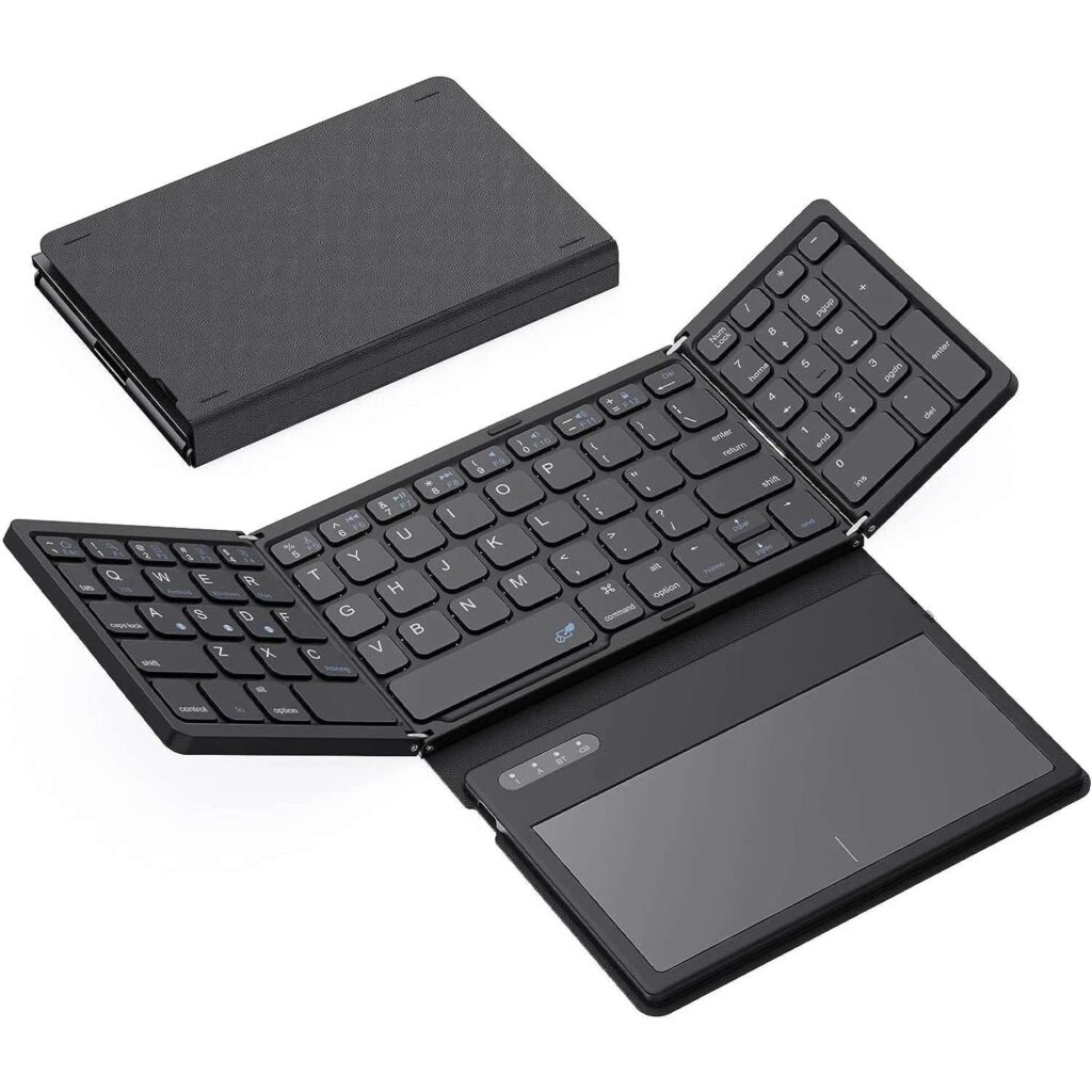 Portable Wireless Keyboard: Full-Size Foldable Bluetooth Keyboard with Touchpad for Travel, Windows, iOS, Android