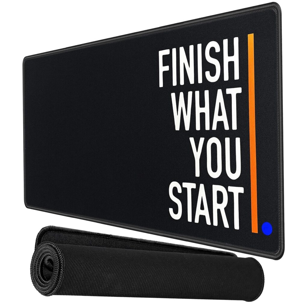 Storite Large Size (600x300x2mm) Extended Gaming Mouse Pad with Speed Type Non-Slip Rubber Base Mousepad, Desk Mat Stitched Embroidery Edge Mouse Mat(Finish What You Start Quote)