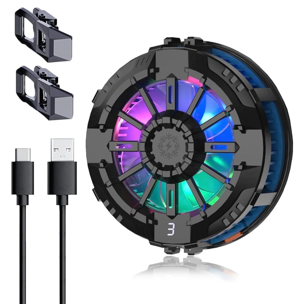 Mobile Cooling Pad Mobile Cooler Gaming Fan for Instant Cooling Advanced Refrigeration Chip and LED Temperature Display Compatible for Android and iPhones (Black, 5.7 CM)