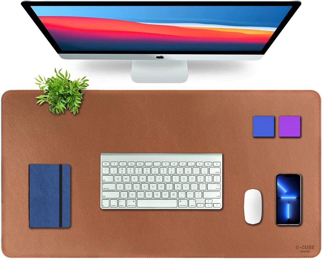 Premium Vegan Leather Desk Mat 90X45cm 2.4mm Thick&Padded|Laptop Mat/Extended Mouse Pad/Stitched, Reversible, Sturdy Deskspread with High Tear/Peel Strength|Anti-Slip,Splash-Proof| Tan