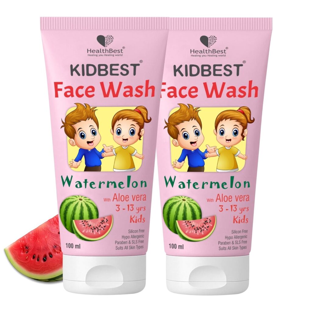 HealthBest Face Wash for Kids 3-13 Years | Normal Skin, Sensitive Skin & Dry Skin | Tear, Paraben, SLS free | Watermelon Flavor | 100ml (Pack of 2)