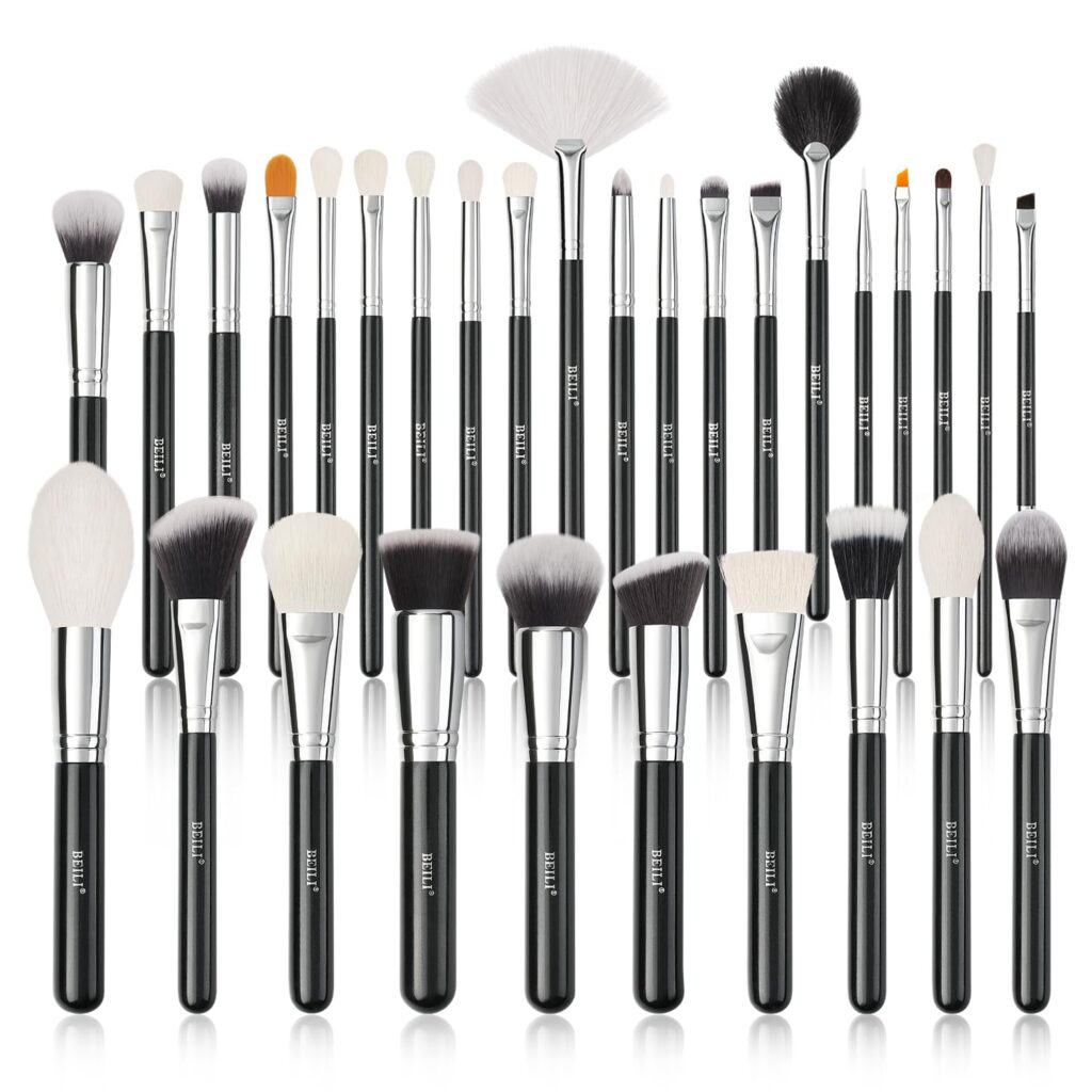 BEILI 30Pcs Professional Makeup Brush Set Original Natural-Synthetic Kabuki Foundation, Face Powder, Highlighter, Contour, Eye Shadow, Eyebrow, Eyeliner, Makeup Tools Kit (Classic Black)