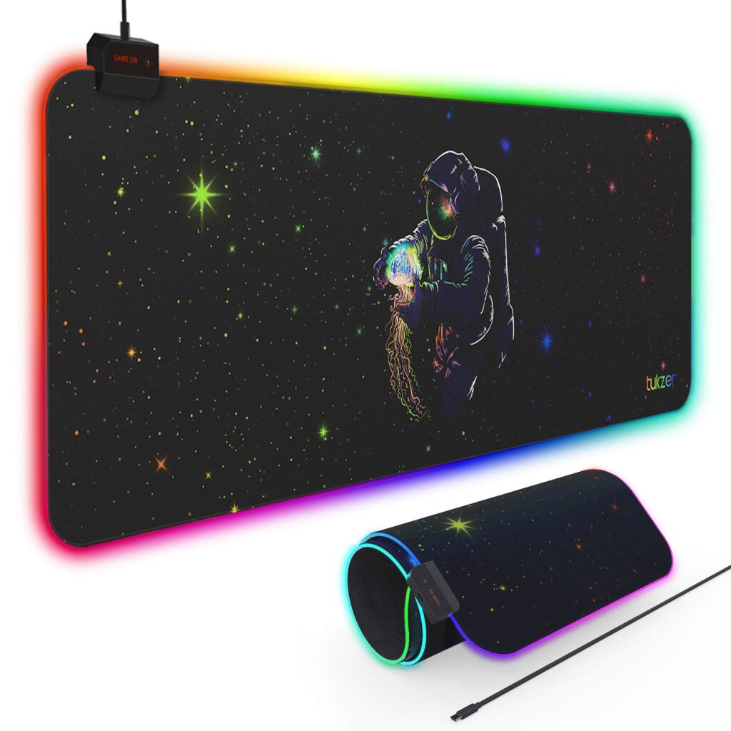 Tukzer RGB Retro Extended Gaming Mouse Pad, High-Speed Mouse Tracking & Control| with LED Glowing Backlight 13 Lighting Modes| Desk Mat for Computer Laptop Keyboard (795mm x 298mm x 3.45mm, Abstract)