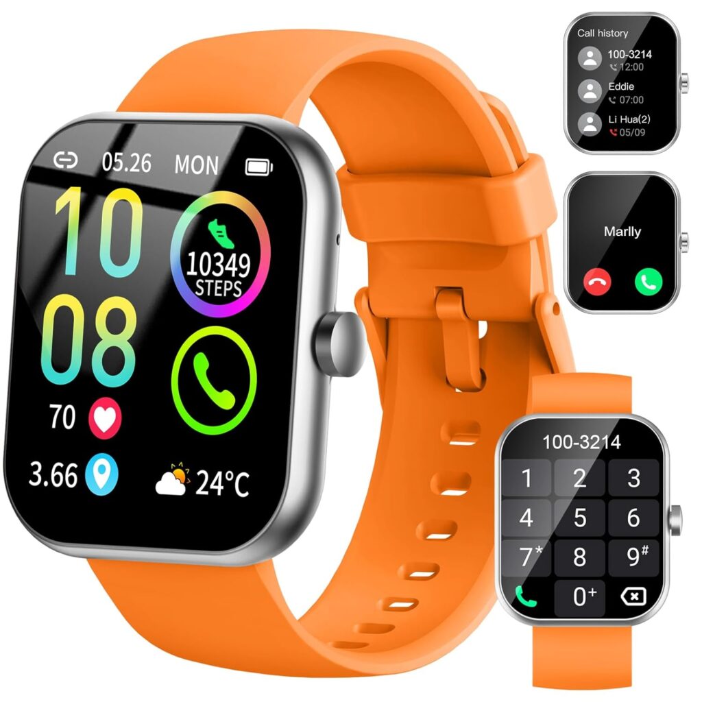 Smart Watch (Answer/Make Calls), 1.96"HD Smartwatch for Men Women 113+ Sport, 2025 Fitness Activity Tracker with Heart Rate Monitor, Sleep Trackers, Pedometer, IP68 Waterproof for Android iOS Orange