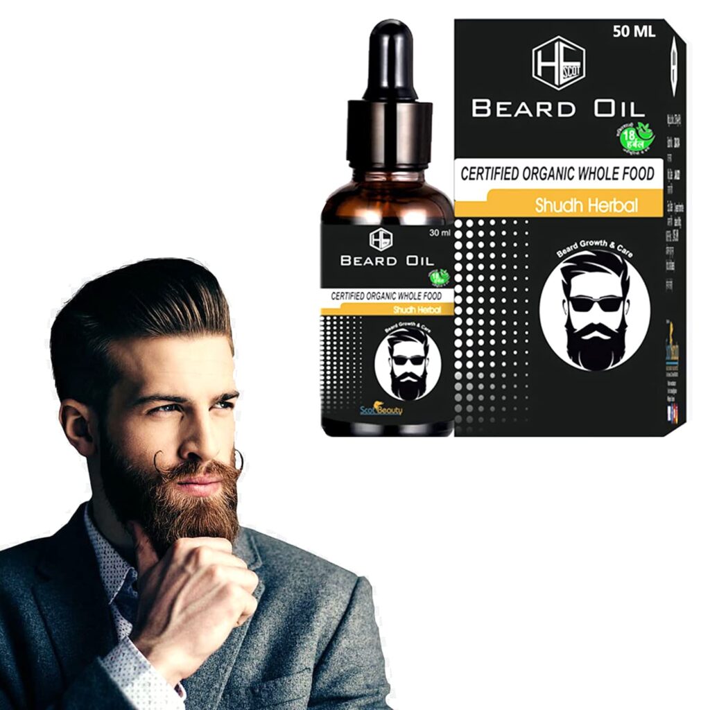 Beard Oil for Growing Beard Faster with Almond & Thyme, 100% NATURAL, Best Beard Growth Oil for Men, Nourishes & Strengthens Uneven Patchy Beard - 50ML