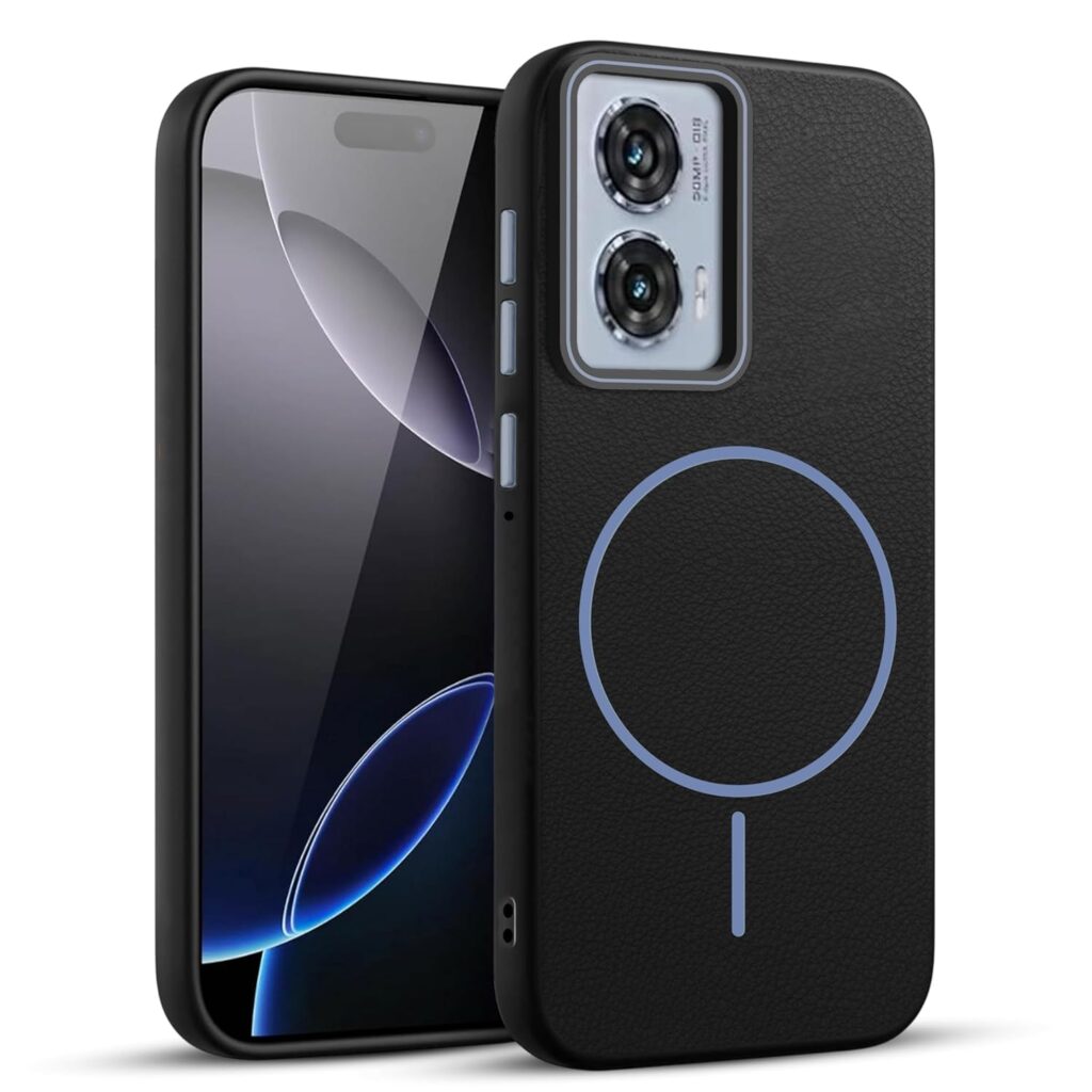 Leather Textured | TPU | Back Case Cover for Motorola Edge 50 Fusion | Compatible with Wireless Charging | Stylish Protective Design (Black)