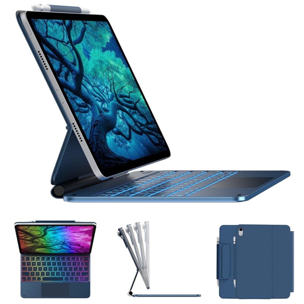 typecase Edge Magic Style Keyboard for iPad 11th (A16-2025) & iPad 10th Gen with 11-Colors Backlit & Precision Touchpad, Floating Cantilever Magnetic Stand case(Pacific Blue25)【NOT for Air 11/Pro 11】