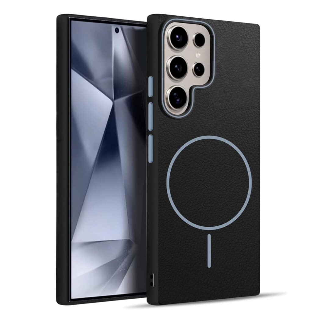 Leather Textured | TPU | Back Case Cover for Samsung Galaxy S24 Ultra | Compatible with Wireless Charging | Stylish Protective Design (Black)